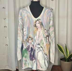 Marguerita vintage hand painted V neck sweater Small/Medium
